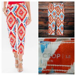 Chicos Capri Pants Size 1.5 US 10 The Platinum Crop Sateen Ikat Slim Aztec